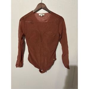 NWOT Popilush Women's Large Brown One Piece Long Sleeve Bodysuits Shapewear